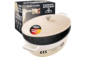STONELINE Cocotte Induction avec Couvercle 32 cm, 6,6 L, Casserole Antiadhésive Revêtement avec de vraies Particules de Pierre, Braisière Marmite pour Tous Feux et Four, Couleur : Crème