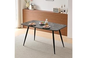 Weegstok Dining Table 140cm MDF Kitchen Table with Round Metal Legs, Modern Wooden Rectangular Dinner desk for 4-6 Person Dining Room, Restaurant, Apartments (Round Leg, Black Marble, 140cm)