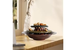 Weejian Drinnen Wasserfall 2-stöckiger Tischbrunnen aus Schiefer, Heimdekoration, beruhigender Regenklang, Meditation, entspannende Brunnen, Wasserspiel mit Licht für die Tischdekoration