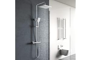 YOOZENA Duscharmatur Komplettset，Duschsystem(Duscharmatur mit Thermostat, Kopfbrause 26x19cm, Duschkopf mit Schlauch und Halterung) ，Regendusche mit armatur