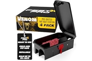 PEST-X PRO Pest X Pro Venom – 4X Pre-Baited Rat Bait Station, Super Strength Rat Poisoning For Indoor & Outdoor Infestations, Ready-To-Use, Safe & Effective Rodent Traps, Professional Grade