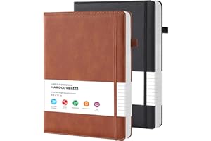 FOCUS DAY (2 Pack) A4 Notebook Journal, Large A4 Leather Notepad with 100GSM Lined Paper, Inner Pocket, Pen Loop, Hardback Note Book for Women/Men Work Writing, 21.5 x 28 cm, Brown & Black