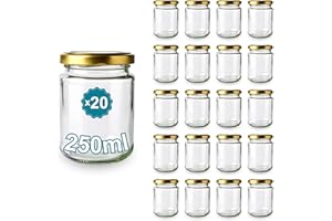 Espirito Rebelde 20 vasetti di vetro rotondi vuoti, 250 ml, ideali per marmellate, conserve, miele e caramelle | Matrimonio
