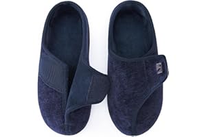 HomeTop Men's Adjustable Chenille Slippers Wide Fit Soft Comfy Non Slip Indoor House Shoes