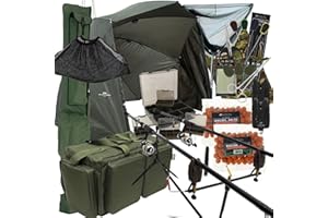 DNA LEISURE Carp Fishing Setup 3pc 12ft 2/3 Rods & Reels Bite Alarms Net Pod Carryall Bag Rod Holdall Brolly & Tackle Complete Set
