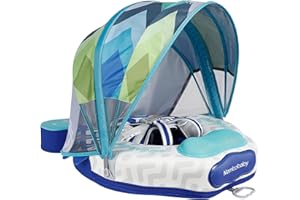 ‎HECCEI Mambobaby Neueste Schwimmring Baby mit Sonnendach, Schwimmreifen Nicht Aufblasbar Robust Weich Wasserdicht Schwimmtrainer für Kinder 3 Monate bis 24 Monate