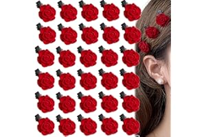 Paotxpum 30 Pcs Red Mini Rose Flower Hair Clips, Brights Accessories Vintage Bridal Headpiece Brooch French Romanc Girls Wedding Mother's Day Halloween Birthday Christmas Party Gift