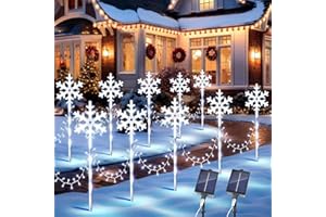 VEEKAY 10 Pièces Decoration Noel Lampe Solaire Exterieur,8 modes de canne à sucre éclairée solaire,Flocon de Neige Lumières de Noël,Étanches,Marqueur De Chemin De Noël pour Terrasse Cour Cadeaux