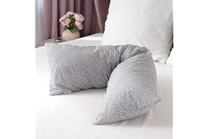 PHD Primera Almohada para dormir de lado de 140 x 40 cm con funda (gris con estrellas), recomendada para alérgicos y lavable a 60 °C, perfecta como almohada de embarazo y cojín de lactancia,