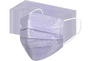 50 Pièces Adulte Jetable Protection Faciale Paillettes 4 Couches Mode Bling Bling Tissu Non-tissé Bandeaux Femme Confortable Anti-Poussière Respirable écharpe (K, 50)