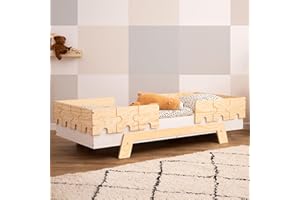 smartwood Letto bambini PUZZLE BR2, letto montessori bambini con ringhiera, lettino bambino singolo - Bianco - 90x200cm