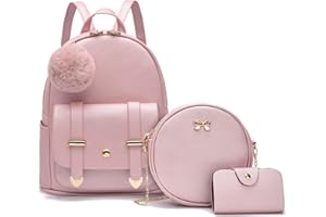 Nexum Mini Backpack for Teen Girls 3PCS Cute Fashion Backpack Purse Small Travel Daypacks with Pompom Shoulder Bag for Women