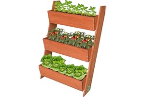 gardeNext® Premium Hochbeet 3 Etagen Blumenkasten Pflanztreppe Kräuterbeet für Innen- und Außenbereich Terrasse Balkon & Garten aus rotbraunem Tannenholz inkl. Gartenvlies