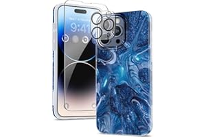 GVIEWIN Funda Compatible con iPhone 15 Pro 6.1" 2023, con Protector de Pantalla+Protector de Lente de cámara, [protección de Grado Militar] mármol TPU Delgada a Prueba de Golpes, Abismo de Estrellas