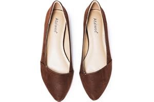 Ataiwee Women's Wide Width Flat Shoes - Ladies Pointed Toe Suede Slip On Office Ballet Flats.