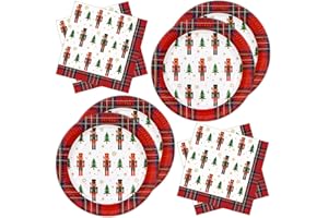 BFB Set di Piatti di carta Natalizi 40 pezzi Piatti e Tovaglioli carta usa e getta Soldatino Schiaccianoci Piatti monouso per feste