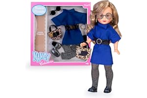 Nancy Colección Conjunto Luxury Shopping, Nuevo Modelo de Prendas para Muñecas, Elegantes y con Estilo, Se Compone por un Vestido Azul Eléctrico y Leotardos Negros, 4 Accesorios, Famosa (NAL17000)