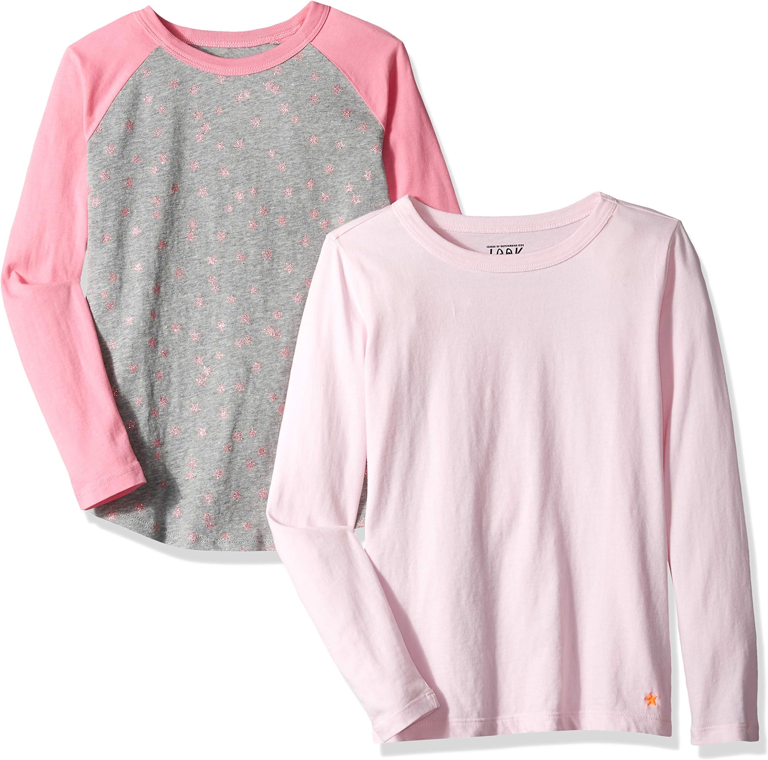 Amazon / J. Crew Brand - LOOK by crewcuts Girls' 2-Pack Graphic/Solid Long Sleeve T-Shirt