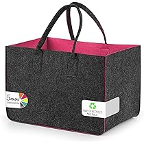 Filz Einkaufskorb Groß Mit Fächern - 40x27x27cm Tragetasche Für Picknick & Einkaufen | Grau & Dunkelrosa