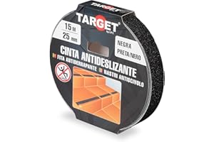 TARGET Cinta Antideslizante Adhesiva, Seguridad Escaleras Rampas | Para interior y exterior, Anti caída (NEGRO, 15 M X 25 mm)