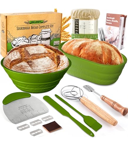 Silikon-Gärkörbchen Set Für Brot – 9 Zoll Rund & 10 Zoll Oval, Faltbar, Mit Zubehör