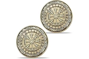 AtSKnSK Moneda vikinga nórdica Mjolnir Moneda Martillo de Thor Moneda Mitología Nórdica Talismán (Moneda Vegvisir (brújula vikinga))