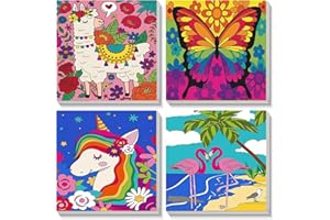 Wenfdrtr 4 Stück Tiere Malen Nach Zahlen Kinder-DIY Malen Nach Zahlen für Kinder Ab 5 6 7 8 9 10 Jahre mit Rahmen,Handgemalt Ölgemälde Kit Kreative Geschenke für Mädchen und Junge(20x20 cm)