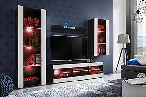 Komodee Wohnwand Wohnzimmerset Tivoli Medio, Weiß/Schwarz, Breite 245cm x Höhe 159cm x Tiefe 35cm, LED RGB, für Wohnzimmer, Schlafzimmer