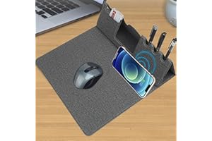 QSLKI Set Sottomano Scrivania, 4 In 1accessori Scrivania、 Tappeti Da Tavolo, Tappeti Da Mouse, Portapenne, Tappeti Da Tavolo Con Ricarica Wireless Per Ufficio, Casa e Sala Giochi, Scrivania