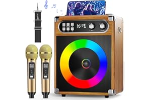 MusyVocay Sistema de Karaoke Portátil, 20W Altavoz Bluetooth Multifuncional con 2 Micrófonos UHF Inalámbricos y Ranuras Recargables, Karaoke Completa para Amigos en Casa