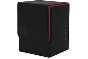 Vault X pudełko na talię kart z górnym załadunkiem, 80+ zakoszulkowanych kart, materiał Exo-Tec, pudełko do przechowywania, magnetyczna pokrywa, MTG Commander, TCG (Czarny/Elektryczny Czerwony)