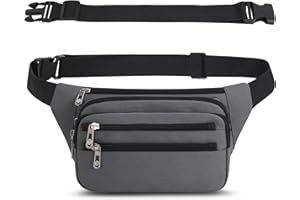 IHIGOGOFA Sac Banane Taille Homme Femme Ville Sacs Banane Unisexe avec Ceinture allongée de 60 cm et Poches à 6 Fermetures à glissière Ceinture réglable pour la randonnée d'entraînement en Plein air (Gris#1)