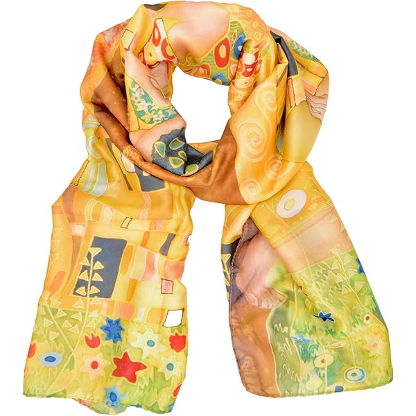 Sciarpa Da Donna In Seta 100% Con Design Artistico - Foulard Lungo E Morbido, Regalo Con Sacchetto Originale, Taglia Unica (HH-6)