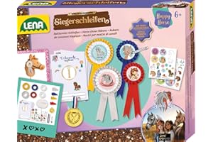 Lena Bastelset Happy Horse Siegerschleifen Hobby Horsing - Steckenpferd Bastelset mit 4 Rosetten, Medaille, Glitzer-Filz & Urkundenvorlagen, Geschenk Set für Kinder ab 6 Jahren