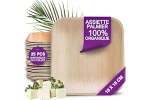 Waipur Assiette Jetable en Feuille de Palmier - 25 pcs. Carrées 18x18 cm - Vaisselle Naturelle et Élégante - Chic, Résistante et au Design Unique - semblable au Bambou et au Bois