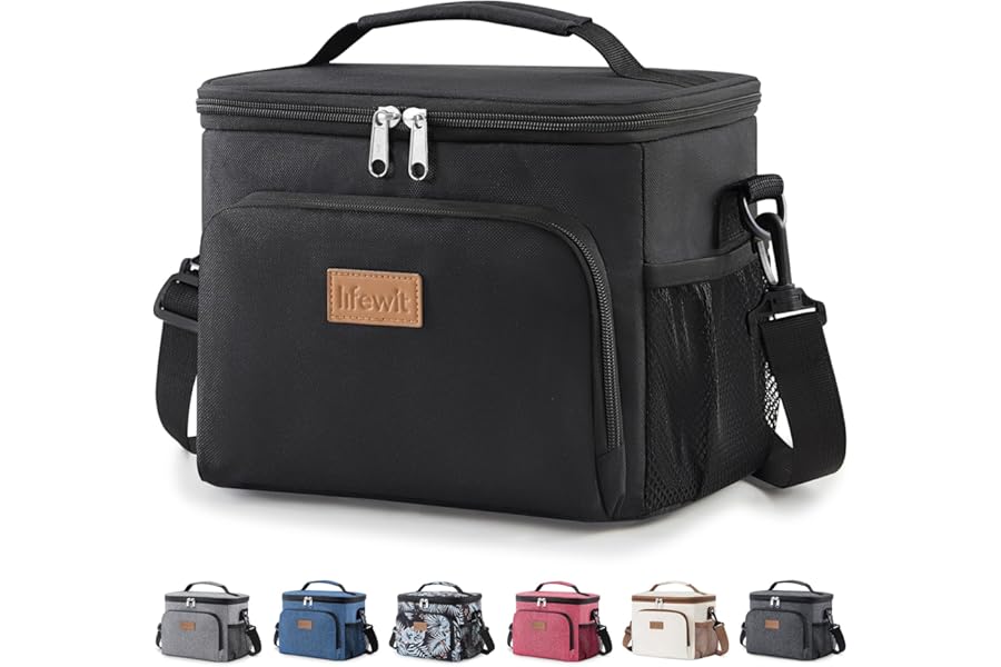 Lifewit Insulated Lunch Bag for Men, Thermal Lunch Box for Women Cool Bag, Reusable Leakproof Lunch Tote Bag with Adjustable Shoulder Strap for Adult for Work/Picnic/Beach, Black, 9L 12 Can