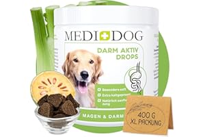 MEDIDOG Darm Aktiv Drops – 400 g – kaltgepresste Drops für alle Hunde – unterstützt bei Gras& Kotfressen, Durchfall und Erbrechen - mit Inulin, MOS, Fenchel, Flohsamenschalen