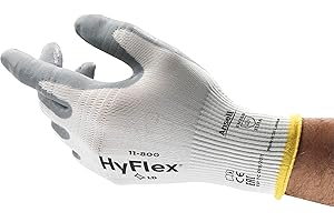 Ansell HyFlex 11-800 Guanti da Lavoro Professionali, Rivestimento in Nitrile Resistente all'Abrasione, Protezione Professionale per Usi Generali e Meccanici, Bianco, Taglia S (12 Paia)