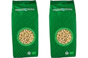 Mundo Feliz - Lot de 2 sachets de noix de cajou bio entières, 2 x 500 g
