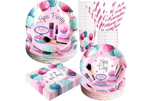 BOIKOKY Spa Geburtstagsparty Dekorationen, 120 Stück Spa Tag Partygeschirr Einweg Und Entspannend Inklusive Teller, Servietten, Becher Und Strohhalme | für 24