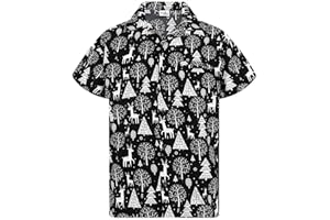 King Kameha Men Christmas Santa-Claus Office-Party Short-Sleeve Button-Down Shirts