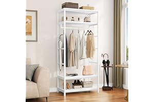 YITAHOME Appendiabiti con Portascarpe, Attaccapanni da Pavimento con 4 Ripiani, Porta Abiti Industriale, Scaffale per Abbigliamento, per Ingresso Corridoio Soggiorno, Bianco