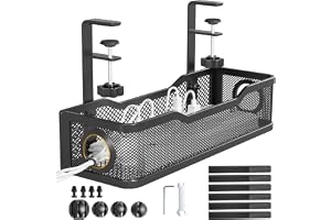 Cinati Under Desk Cable Management Tray Black, Cable Management Under Desk No Drill, Cable Tray with Clamp for Desk Wire Management,Desk Cable Management Box for Office, Home - No Damage to Desk