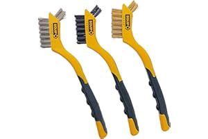 EQUIP TRADE The ORIGINAL Mini Wire Brush Scrapers (Brass, Stainless Steel & Nylon Bristles) for Multi-Purpose Uses with Custom Ridged Soft Grips for Complete Control