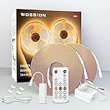 wobsion Striscia LED COB 24V 10M,3000K Striscia LED Bianco Caldo Dimmerabile con Telecomando RF,Alimentatore GS,320 LEDs/M,CR