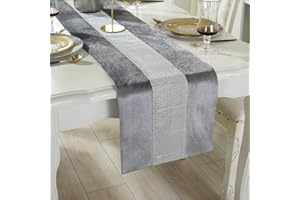 Deggodech Grau Tischläufer 32 x 180 cm Glitter Tischläufer Silber Diamant Table Runner für Küchentisch, Kaffeetisch, Kommode，Weinschrank Dekoration (180cm, Grau)