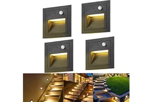 SUBOSI Oświetlenie schodów LED, 4 sztuki, do wbudowania w ścianę, aluminium, 3 W, 230 V, ciepła biel, oświetlenie schodów, oświetlenie zewnętrzne z czujnikiem ruchu, lampa ścienna, oświetlenie