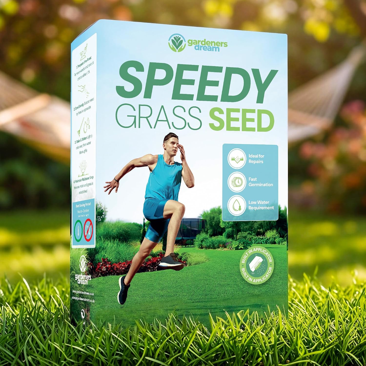 GardenersDream Speedy Lawn Grass Seed – Fast Growing Year Round Lawn Seed, DEFRA Approved – Hard-Wearing Mix for Overseeding – Ideal for UK Climates, Rapid Germination (1.4kg, 84 sqm)