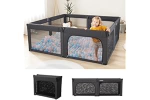 DORA DOTEY Playpen Foldable Playpen for Baby and Toddlers, Adjustable Shape & Size, Playpens with Padded Frame & Mesh Walls, Play Pens for Indoor & Outdoor 150x180cm, Black