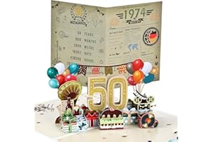 Joyoldelf 50. Kartka urodzinowa, prezent z roku 1974, kartka z życzeniami typu pop-up, kartka 3D, kartka urodzinowa z kopertą, prezent urodzinowy dla mężczyzn i kobiet, na rocznicę